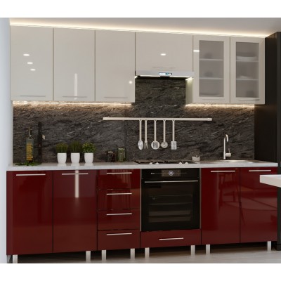 Кухонный гарнитур Bafimob Iulia (High Gloss) 2.6m Beige/Bordo