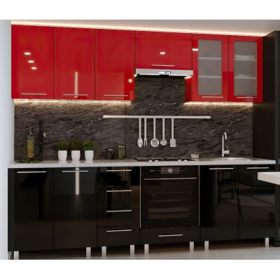 Кухонный гарнитур Bafimob Iulia (High Gloss) 2.6m Black/Red