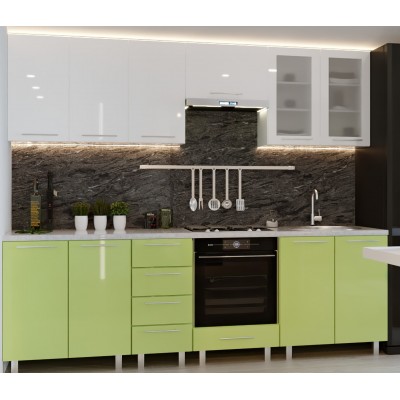 Кухонный гарнитур Bafimob Iulia (High Gloss) 2.6m White/Green