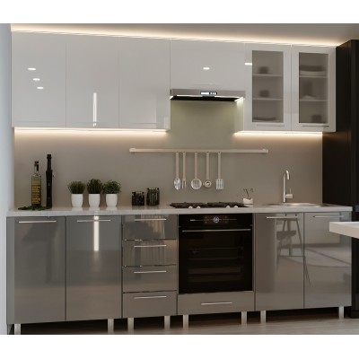Кухонный гарнитур Bafimob Iulia (High Gloss) 2.6m White/Grey