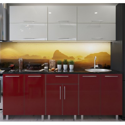Кухонный гарнитур Bafimob Modern (High Gloss) 1.8m no glass Beige/Bordo