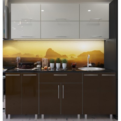 Кухонный гарнитур Bafimob Modern (High Gloss) 1.8m no glass Beige/Brown