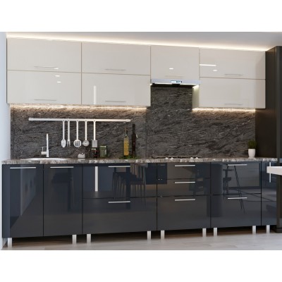 Кухонный гарнитур Bafimob Quadro (High Gloss) 3.0m +tandembox Beige/Grey