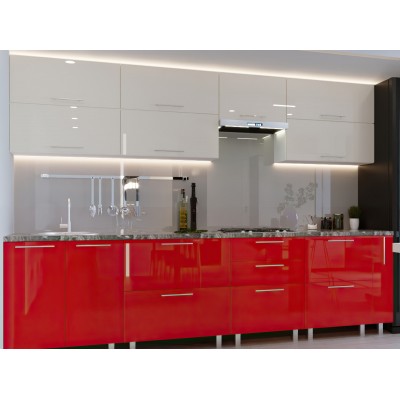 Кухонный гарнитур Bafimob Quadro (High Gloss) 3.0m +tandembox Beige/Red