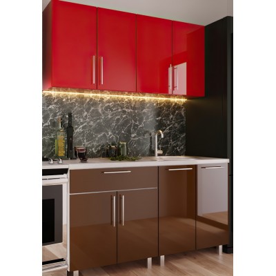 Кухонный гарнитур Bafimob Mini (High Gloss) 1.4m Red/Brown