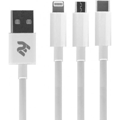 USB Кабель 2E USB 3 in 1 1.2m White (2E-CCMTLAB-WT)