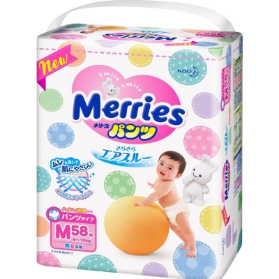 Подгузники Merries Diapers-Panties M (6-10kg) 58pcs