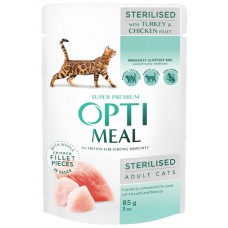 Hrană umedă pentru pisici Optimeal Sterilised Adult Cats with Turkey & Chicken Fillet 12pcs