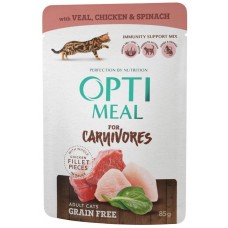 Hrană umedă pentru pisici Optimeal Adult Cats Grain Free Veal & Chicken & Spinach 12pcs