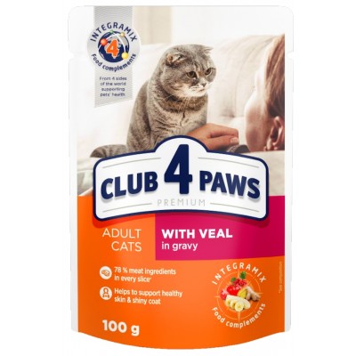 Влажный корм для кошек Клуб4лапы Adult Cats with Veal in Gravy 0.1kg 24pcs
