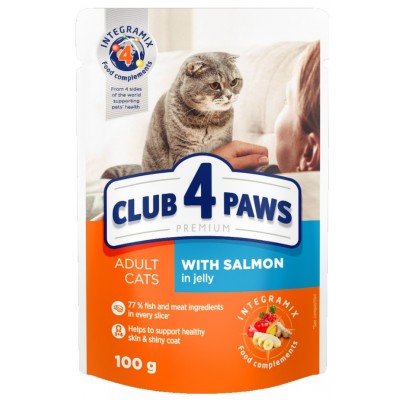 Влажный корм для кошек Клуб4лапы Adult Cats with Salmon in Jelly 0.1kg 24pcs