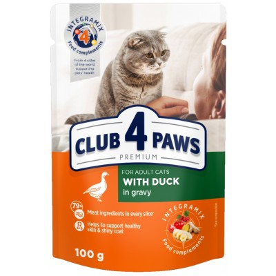 Влажный корм для кошек Клуб4лапы Adult Cats with Duck in Gravy 0.1kg 24pcs