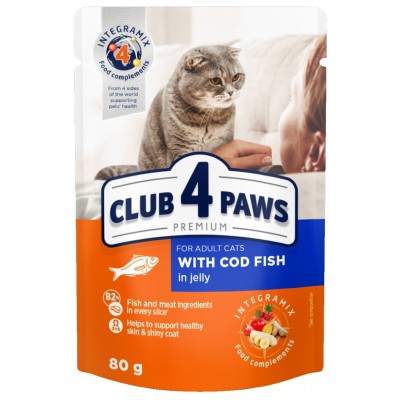 Влажный корм для кошек Клуб4лапы Adult Cats with Cod Fish in Jelly 0.08kg 24pcs