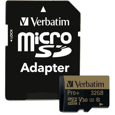 Карта памяти Verbatim micro SDHC Pro+ 32Gb UHS-I Class 10 + Adaptor (44033)