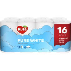 Туалетная бумага Ruta Pure White 3 слоя 16 рулонов