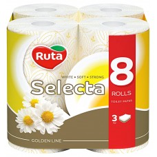 Туалетная бумага Ruta Selecta 3 слоя 8 рулонов.