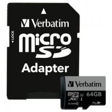 Карта памяти Verbatim microSDXC 64Gb Class10 U3 UHS-I V30 + SD Adapter (47042)