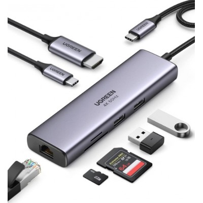 Концентратор Ugreen 6 in 1 USB-C CM512 Silver (60515)