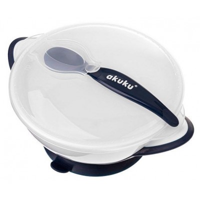 Набор мисочка с ложкой и крышкой Akuku A0503 White/Blue