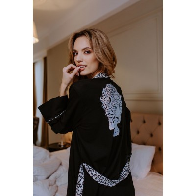 Халат Ajoure T5128 Black Print Leopard XL