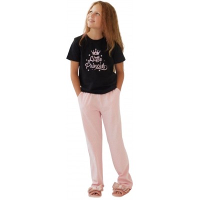 Pijamale pentru copii Ajoure TF23543 Black Stripes Pink 8-9