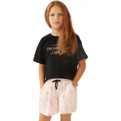 Pijamale pentru copii Ajoure TF23545 Black Print Leopard Pink 4-5