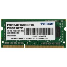 Оперативная память Patriot Signature Line 4Gb DDR3L-1600MHz SODIMM (PSD34G1600L81S)