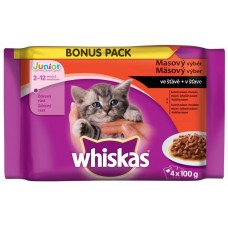 Hrană umedă pentru pisici Whiskas Junior Meat in Sauce 4x100g