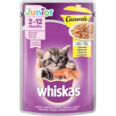 Hrană umedă pentru pisici Whiskas Junior Chicken in Jelly 28x85g
