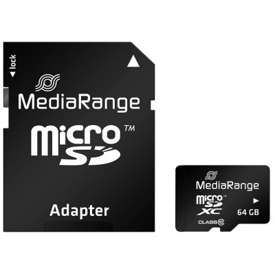 Карта памяти MediaRange microSDXC Class 10 + SD adapter 64Gb (MR955)