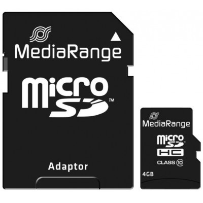 Карта памяти MediaRange microSDHC Class 10 + SD adapter 4Gb (MR956)