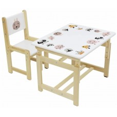 Măsuță pentru copii cu scaun Polini Kids Eco 400 SM Pădure basm 68x55cm Alb-Natural