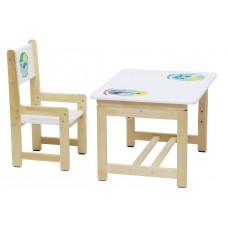 Măsuță pentru copii cu scaun Polini Kids Eco 400 SM Dino 1 68x55cm Alb/Natural