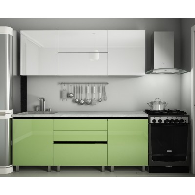 Кухонный гарнитур Bafimob Gola-1 Glass (High Gloss) 2.0m White/Green