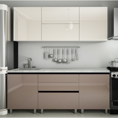 Кухонный гарнитур Bafimob Gola-1 Glass (High Gloss) 2.0m White/Cappuccino