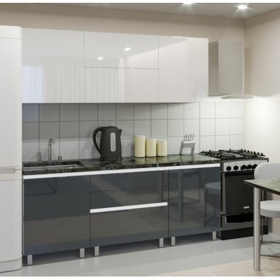 Кухонный гарнитур Bafimob Gola-1 Glass (High Gloss) 2.0m White/Grey