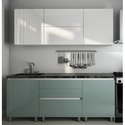 Кухонный гарнитур Bafimob Gola-1 Glass (High Gloss) 2.0m White/Grey/Green