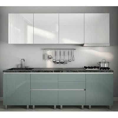 Кухонный гарнитур Bafimob Gola-2 Glass (High Gloss) 2.4m White/Grey/Green