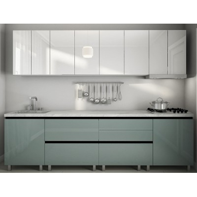 Кухонный гарнитур Bafimob Gola-4 Glass (High Gloss) 2.8m White/Grey/Green