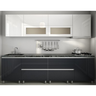 Кухонный гарнитур Bafimob Gola-5 Glass (High Gloss) 2.8m White/Anthracite