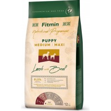 Hrană uscată pentru câini Fitmin Puppy Medium/Maxi Lamb & Beef 12kg