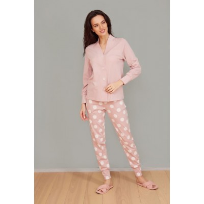 Pijama Ajoure T23566 Pudra Print Dot Ivory L