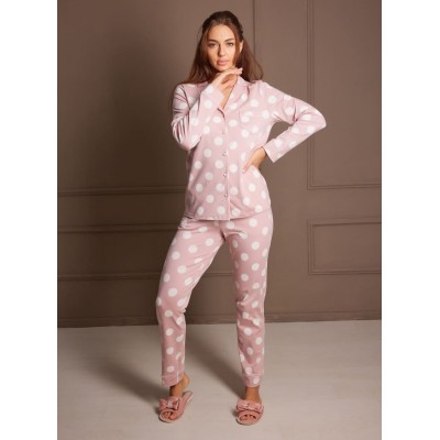 Pijama Ajoure T23569 Pudra Print Dot Ivory XL