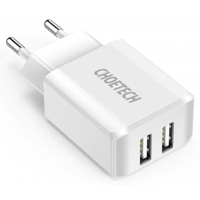 Încărcător Choetech 2 USB-A White (C0030EU-WH)